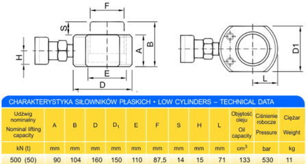Siłownik płaski (wysokość podnoszenia min/max: 90/104mm, udźwig: 50T) 62725769