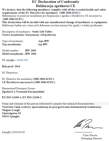 Stół podnośny elektryczny (wymiary platformy: 820x1300mm, udźwig: 1000 kg, wysokość podnoszenia min/max: 205-990 mm) 3109769