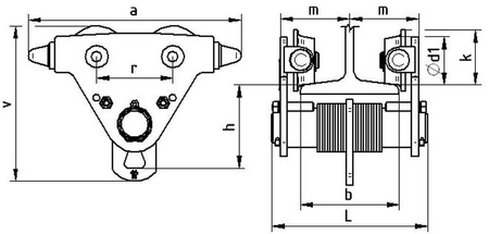 Wózek jednobelkowy (szerokość stopy belki: 50-113mm, udźwig: 1 T) 22076984